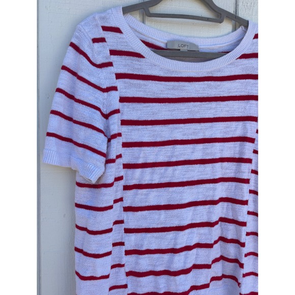 LOFT Women's Red Striped Short Sleeve Textured Top Casual‎ sz L - Picture 3 of 6
